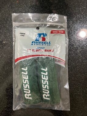 Russell Adult Athletic Green Wrist/Elbow Bands with White Logo (Pair) One size